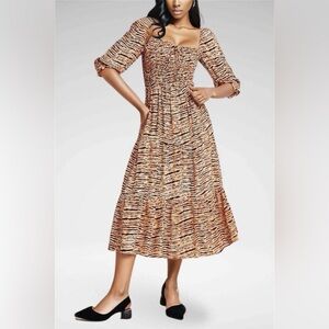 FAITHFULL THE BRAND Galet De Christin Smocked Animal Print Dress 10